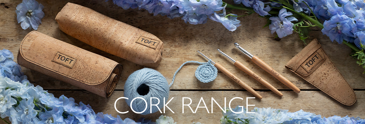 TOFT Cork range, hook wrap, wooden crochet hooks